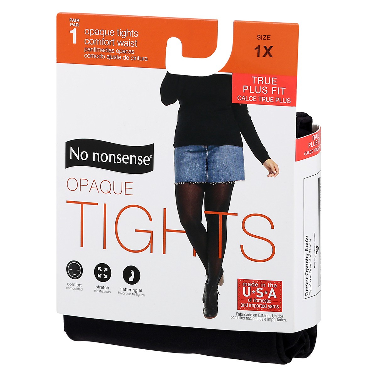 slide 3 of 9, No Nonsense Opaque Black Comft Waist Tights 1X, 1 ct