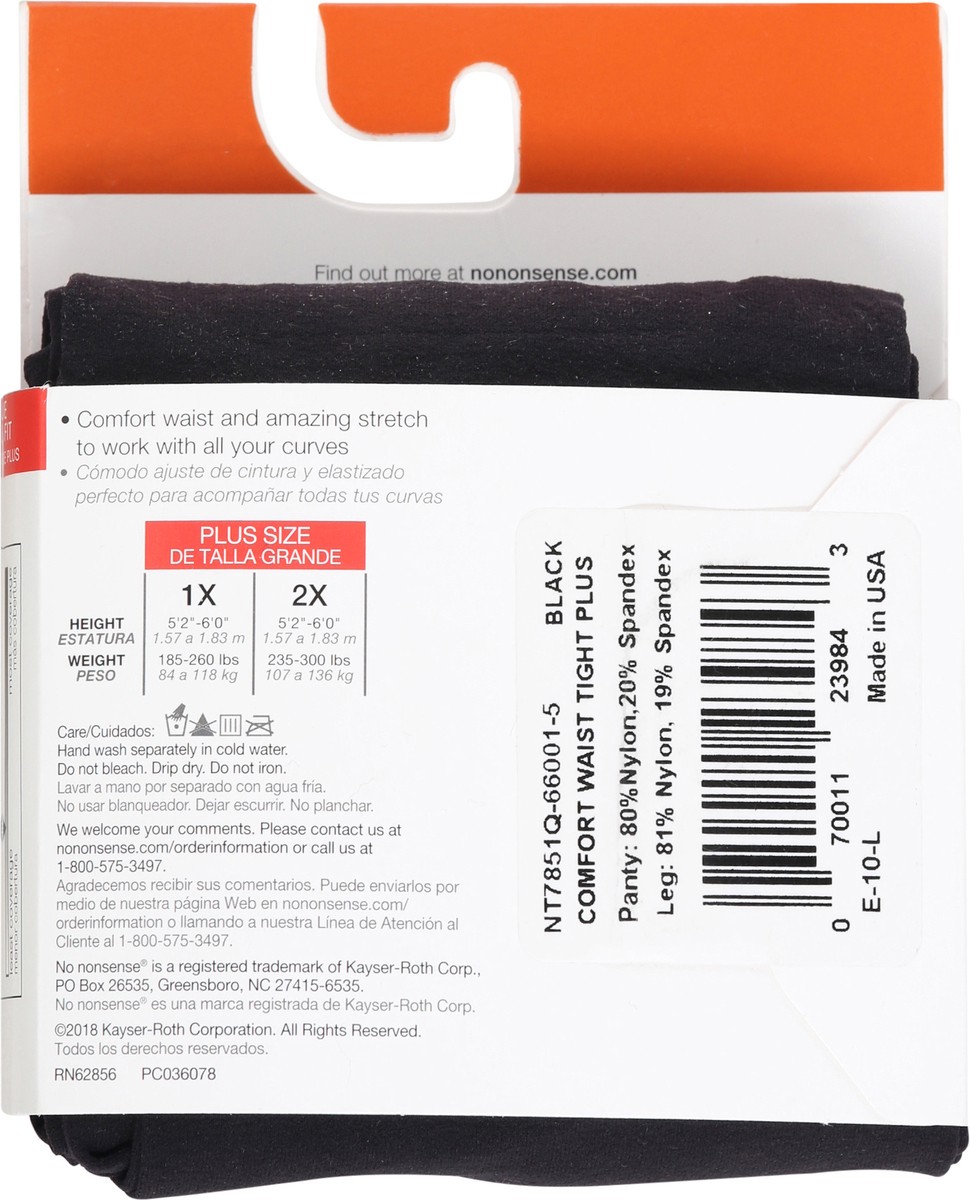 slide 5 of 9, No Nonsense Opaque Black Comft Waist Tights 1X, 1 ct