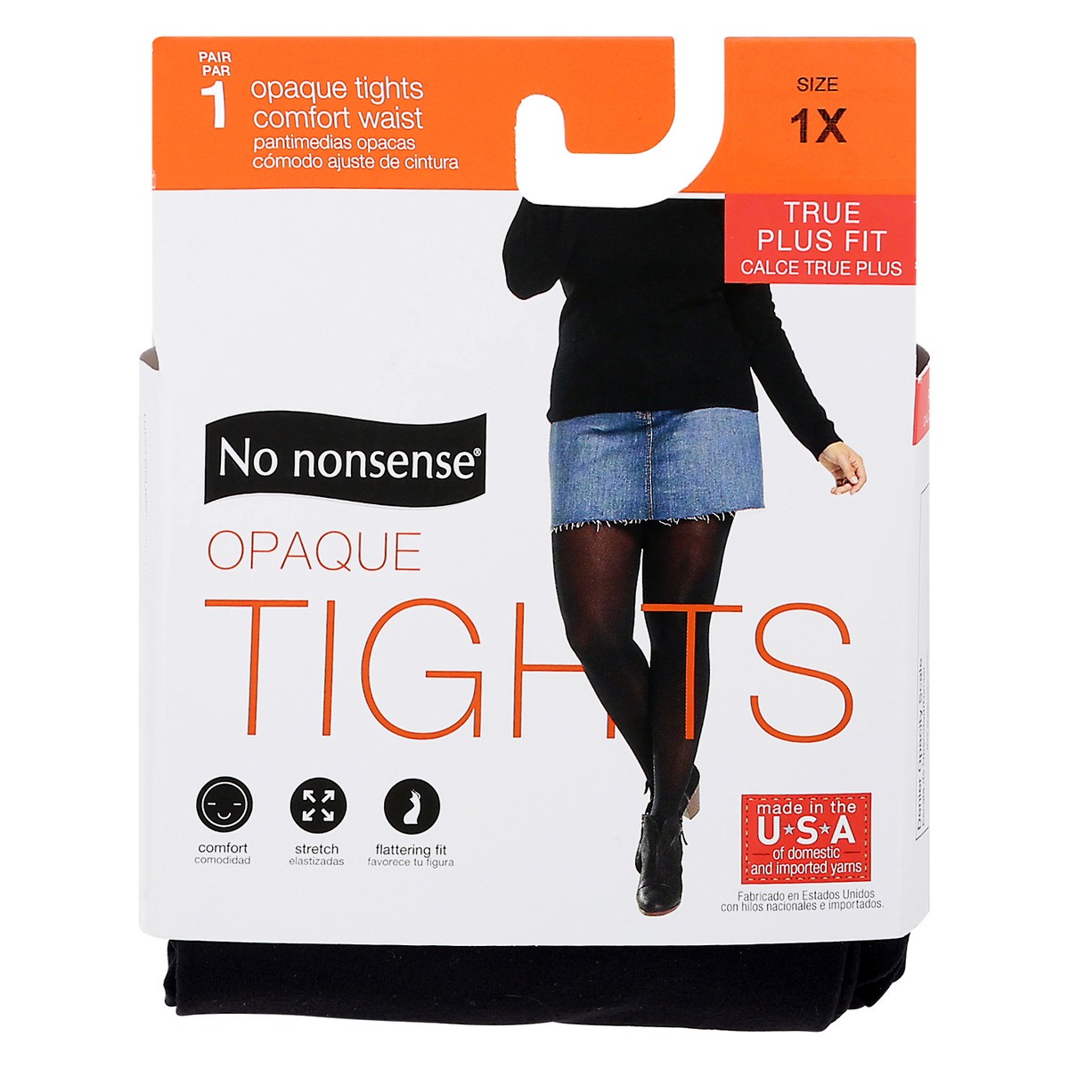 slide 1 of 9, No Nonsense Opaque Black Comft Waist Tights 1X, 1 ct