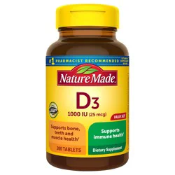 Nature Made Vitamin D3 1000 IU (25 mcg), Vitamin D Supplement for Bone, Teeth, Muscle and Immune Health Support, 300 Tablets, 300 Day Supply