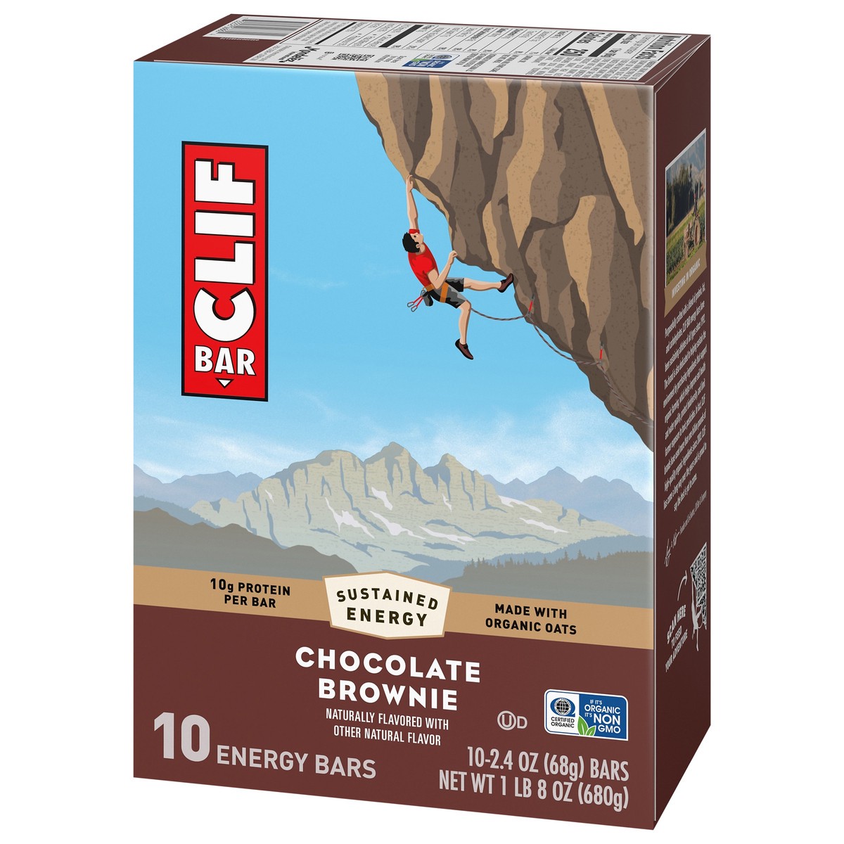 slide 2 of 4, CLIF BAR - Chocolate Brownie Flavor - Made with Organic Oats - Energy Bars - Non-GMO - Plant Based Protein Bars (10 Pack), 10 ct