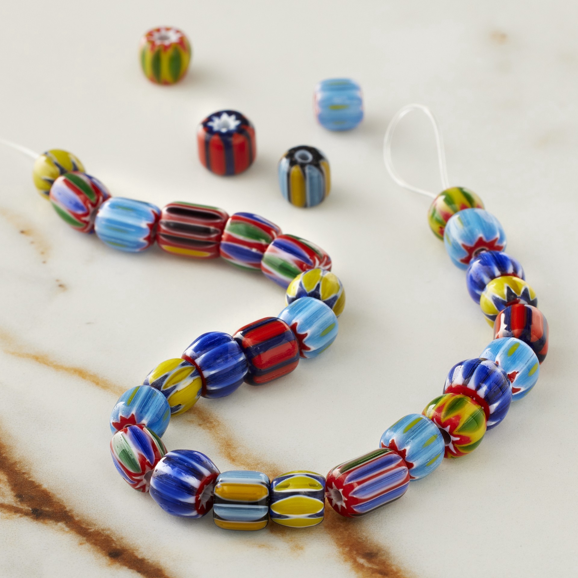 slide 3 of 3, Multicolor Striped Lamp Work Glass Tube Beads By Bead Landing, 4.75mm- 8mm