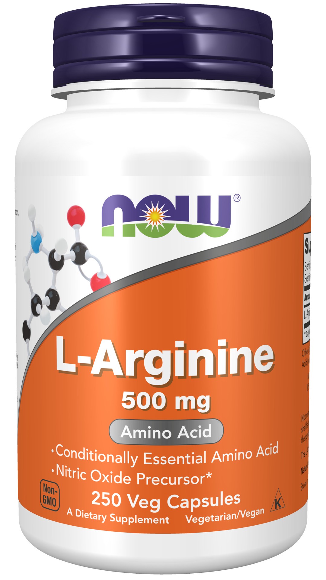 slide 1 of 4, NOW L-Arginine 500 mg - 250 Veg Capsules, 250 ct