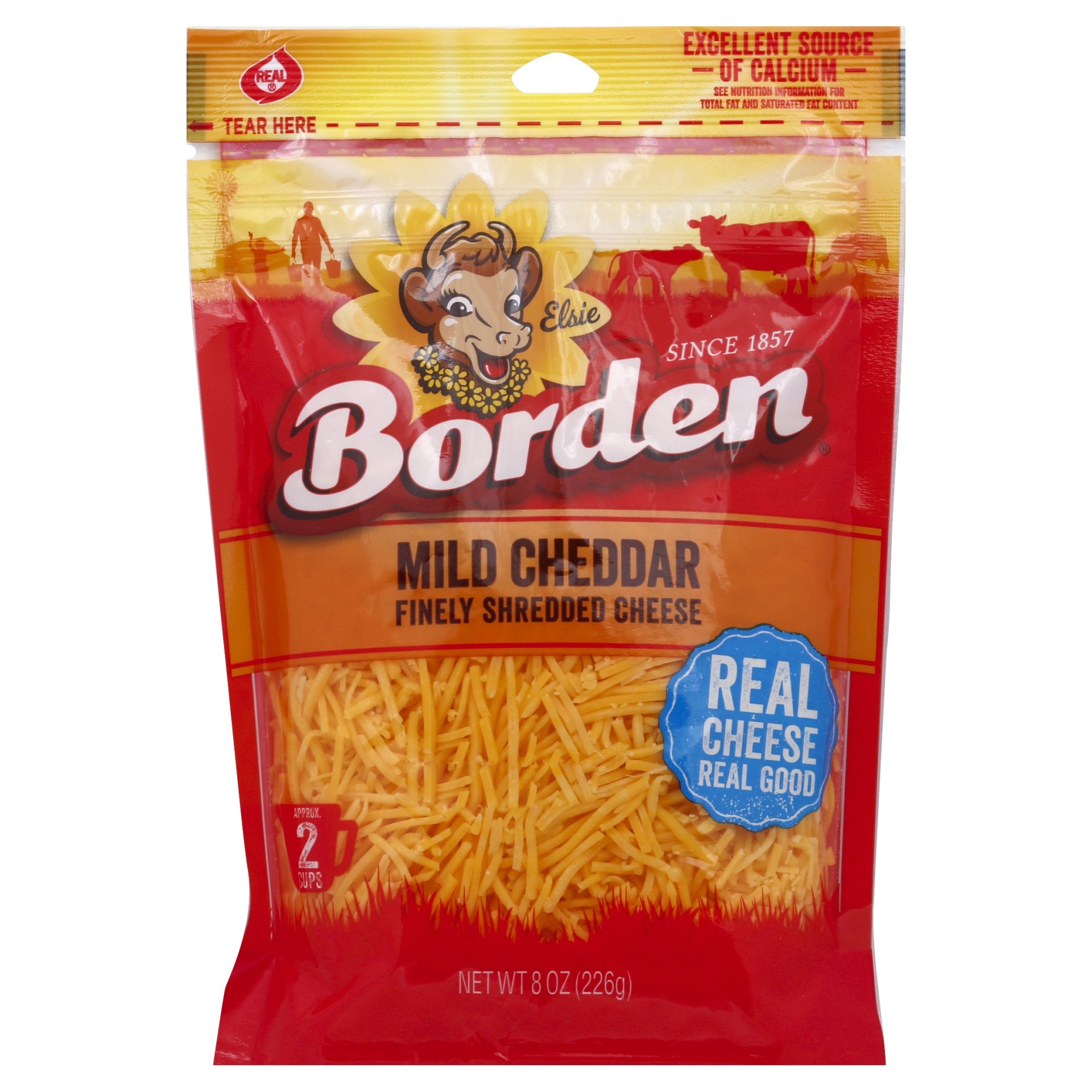 slide 1 of 1, Borden Fine Shred Mild Cheddar Cheese, 8 oz