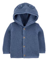 Carter's Baby Hooded Waffle Knit Cardigan - Navy Blue, 9M