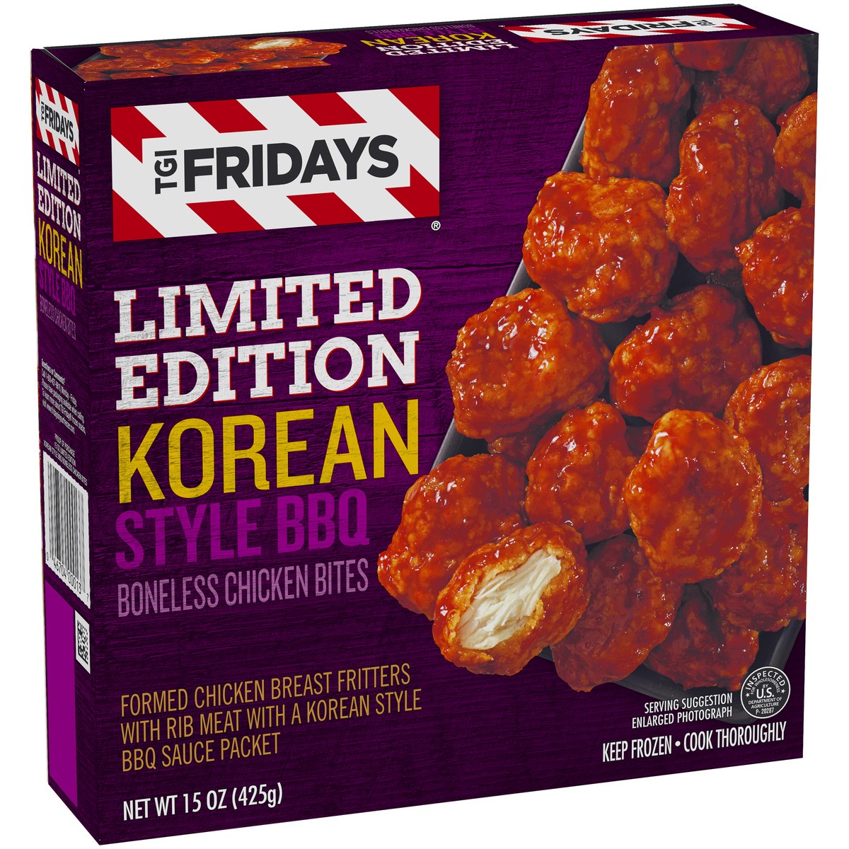 slide 12 of 13, T.G.I. Friday's Limited Edition Korean Style BBQ Boneless Chicken Bites Frozen Snacks, 15 oz Box, 425 g