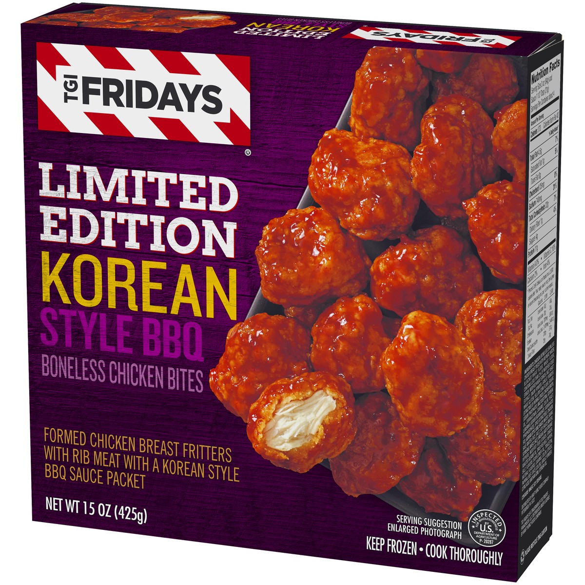 slide 5 of 13, T.G.I. Friday's Limited Edition Korean Style BBQ Boneless Chicken Bites Frozen Snacks, 15 oz Box, 425 g
