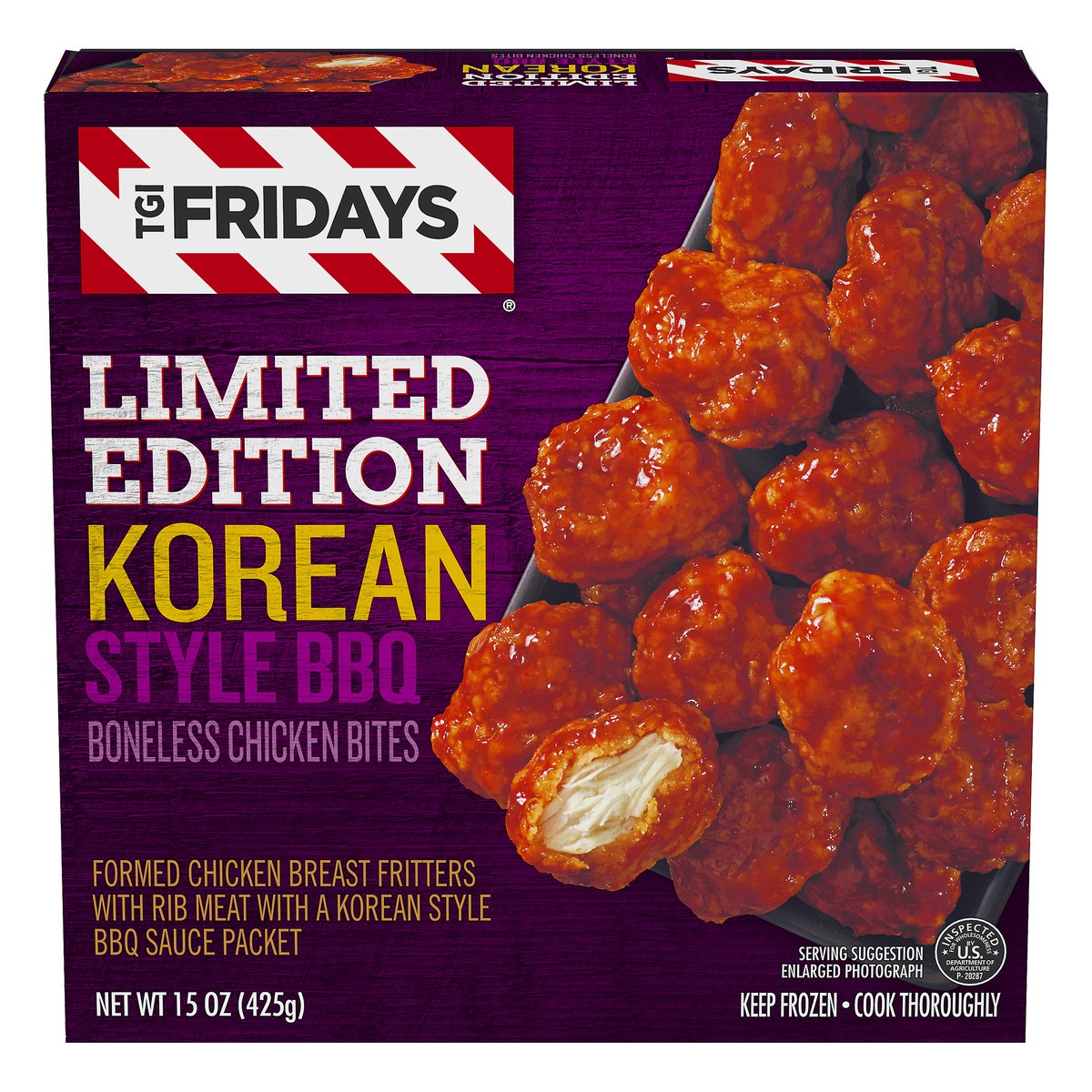 slide 7 of 13, T.G.I. Friday's Limited Edition Korean Style BBQ Boneless Chicken Bites Frozen Snacks, 15 oz Box, 425 g