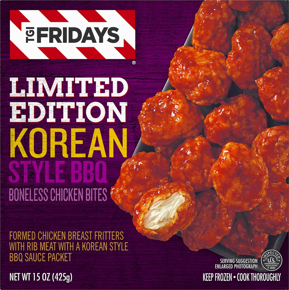 slide 8 of 13, T.G.I. Friday's Limited Edition Korean Style BBQ Boneless Chicken Bites Frozen Snacks, 15 oz Box, 425 g