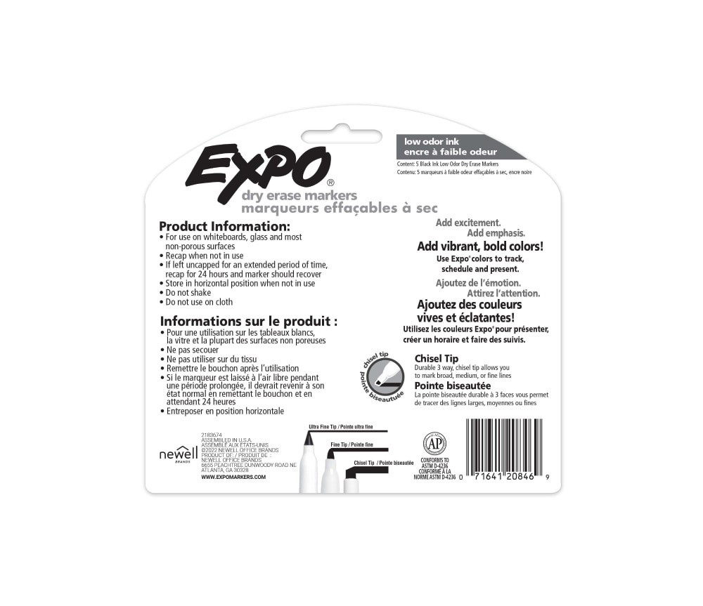 slide 2 of 2, Expo Low Odor Chisel Point Dry Erase Markers - Black, 5 ct
