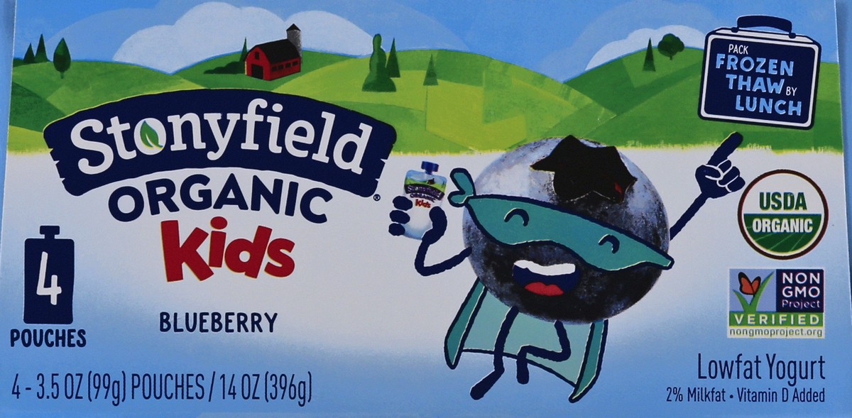slide 3 of 10, Stonyfield Organic Lowfat Blueberry Yogurt 4 - 3.5 oz Pouches, 4 ct