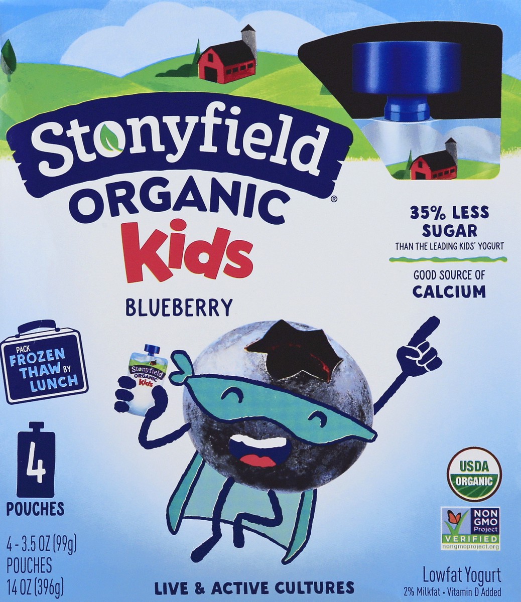 slide 4 of 10, Stonyfield Organic Lowfat Blueberry Yogurt 4 - 3.5 oz Pouches, 4 ct