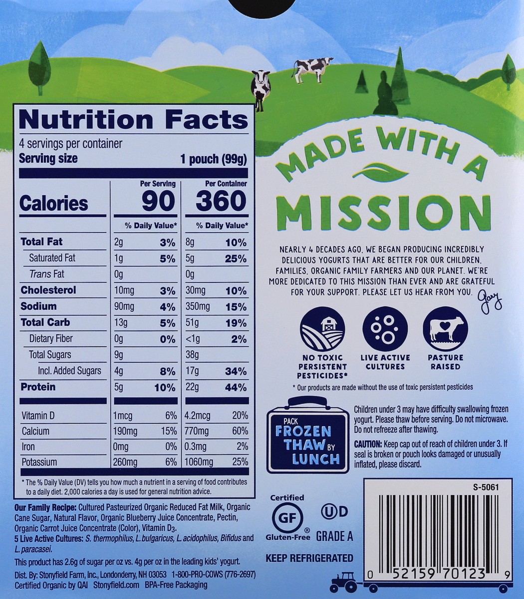 slide 2 of 10, Stonyfield Organic Lowfat Blueberry Yogurt 4 - 3.5 oz Pouches, 4 ct