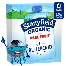 Stonyfield Organic Kids Reduced Fat Yogurt Pouches, Blueberry