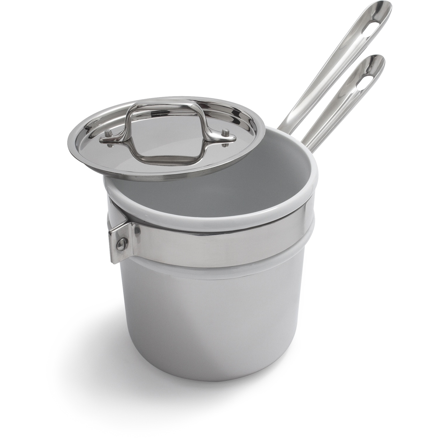 slide 1 of 1, All-Clad d3 Stainless Steel Double Boiler with Ceramic Insert, 2 qt