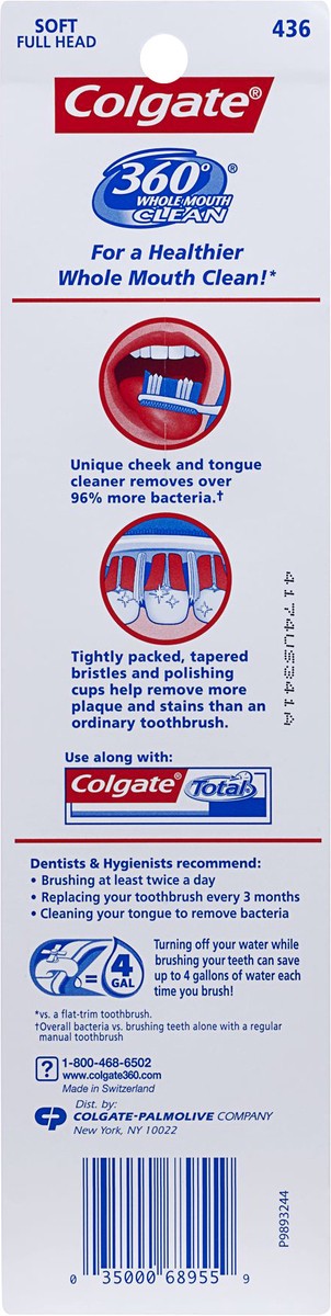 slide 2 of 3, Colgate 360 Toothbrush With Tongue And Cheek Cleaner, Soft Bristle, 4 Pack, 1 ct