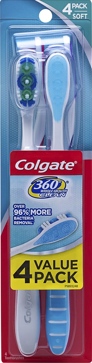 slide 3 of 3, Colgate 360 Toothbrush With Tongue And Cheek Cleaner, Soft Bristle, 4 Pack, 1 ct