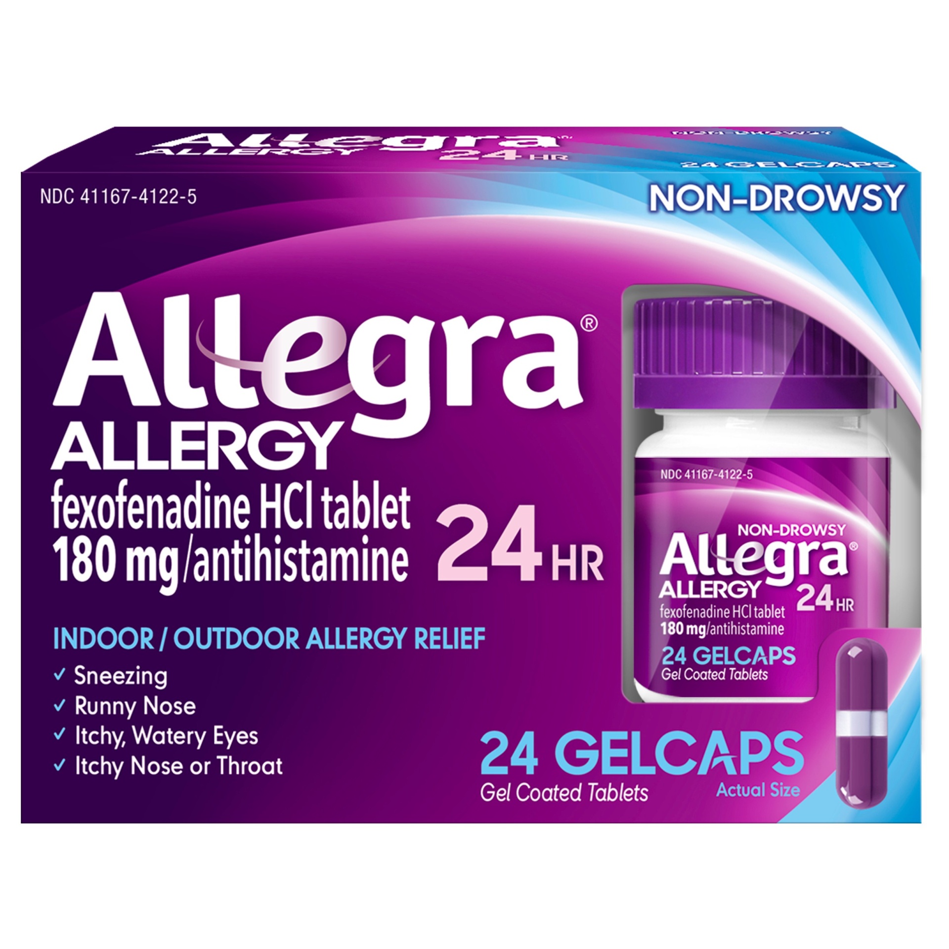 slide 1 of 2, Allegra 24 Hour Allergy Relief Gel Caps Fexofenadine Hydrochloride, 24 ct