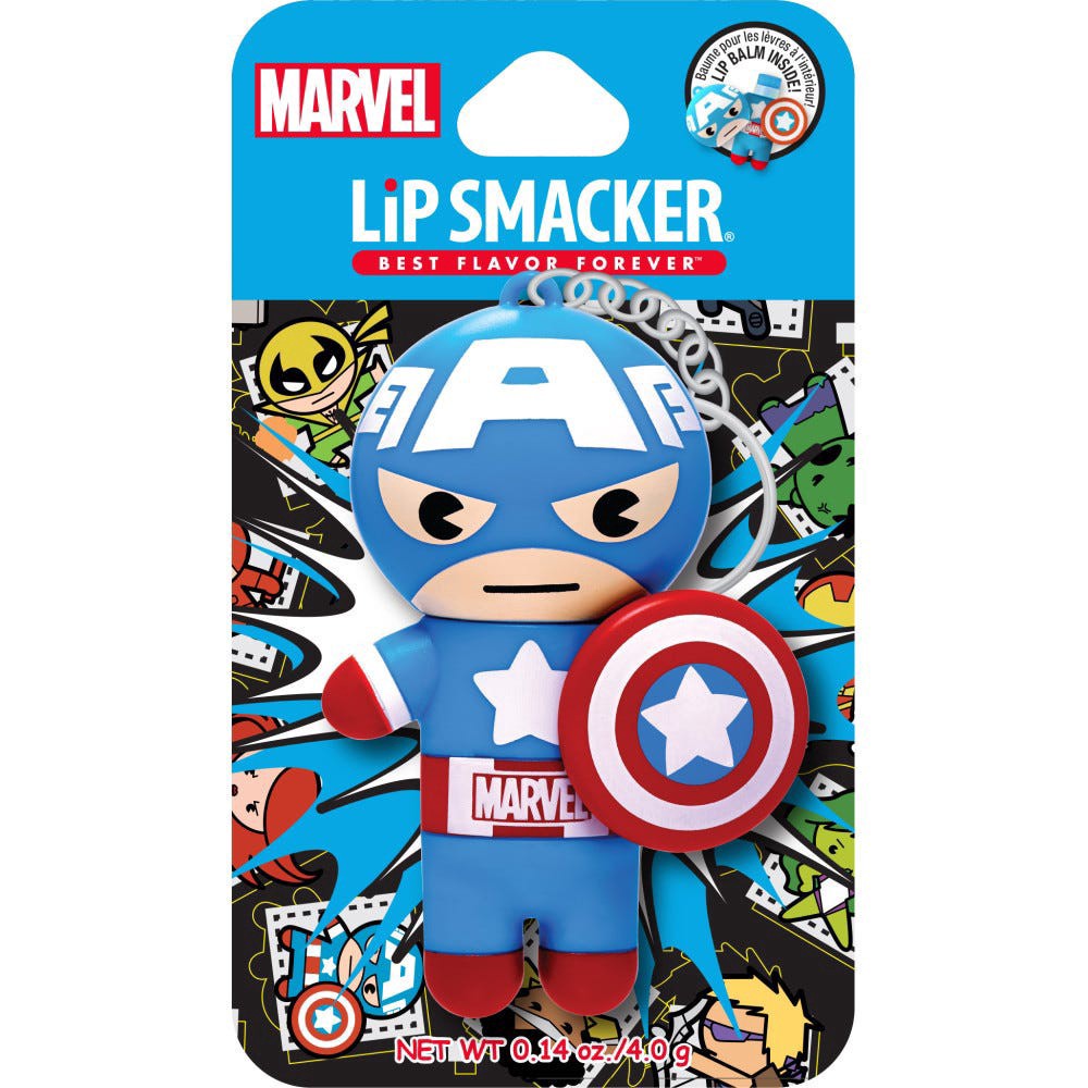 slide 2 of 3, Lip Smacker Marvel Super Hero Captain America Lip Balm, Red, White, & Blue-Berry, 0.14 oz