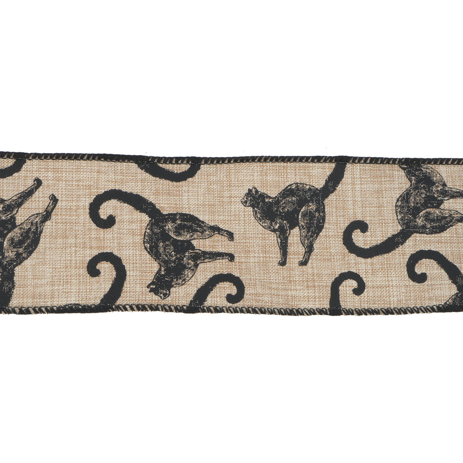 slide 2 of 3, 2.5" X 20ft. Black Cats Wired Faux Burlap Ribbon By Celebrate It Halloween, 2.5 in x 6.6 yd