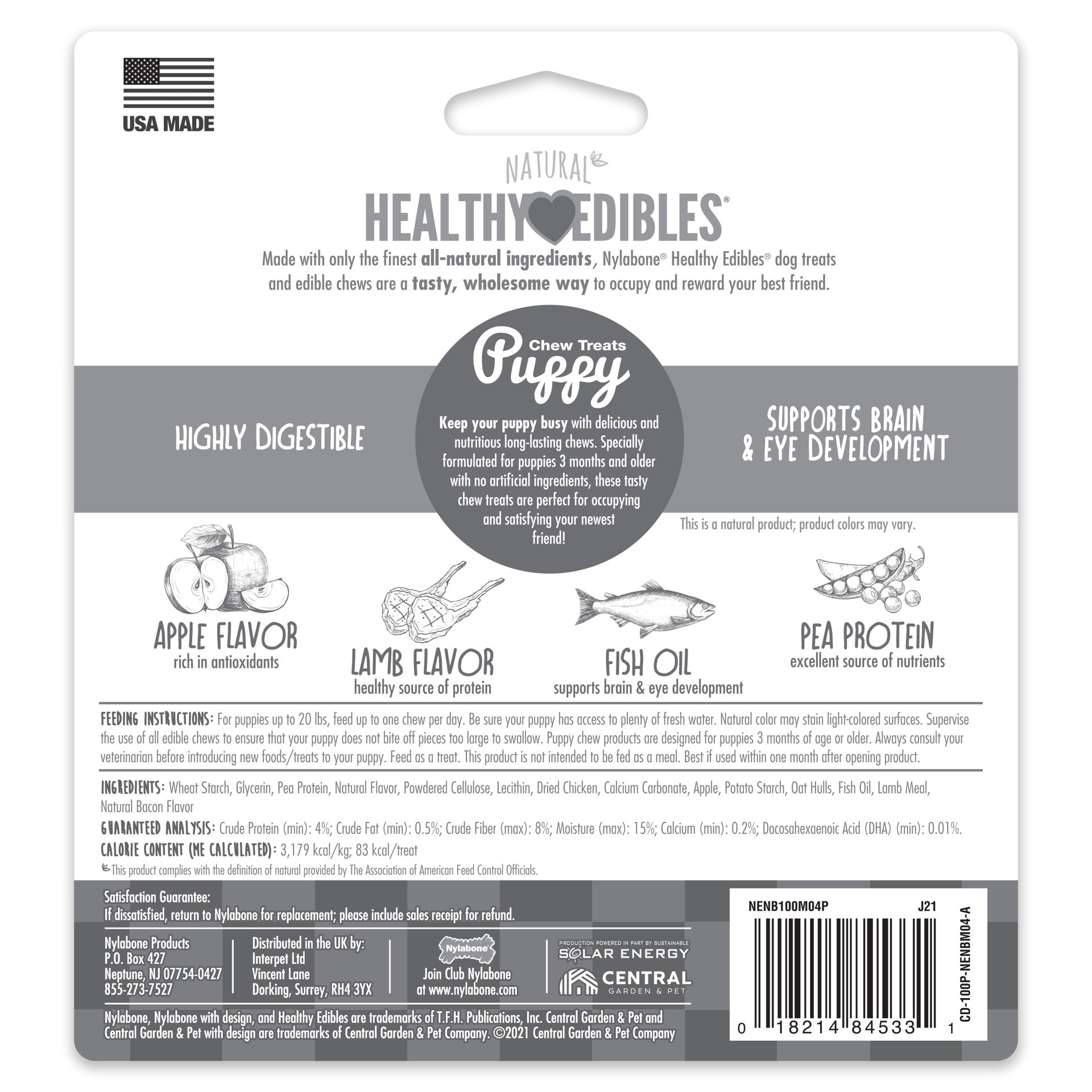 slide 4 of 10, Nylabone Healthy Edibles Puppy Animal-Shaped Lamb & Apple Dog Chew Treats Small/Regular - Up to 25 Ibs.(4 Count), 3.6 oz