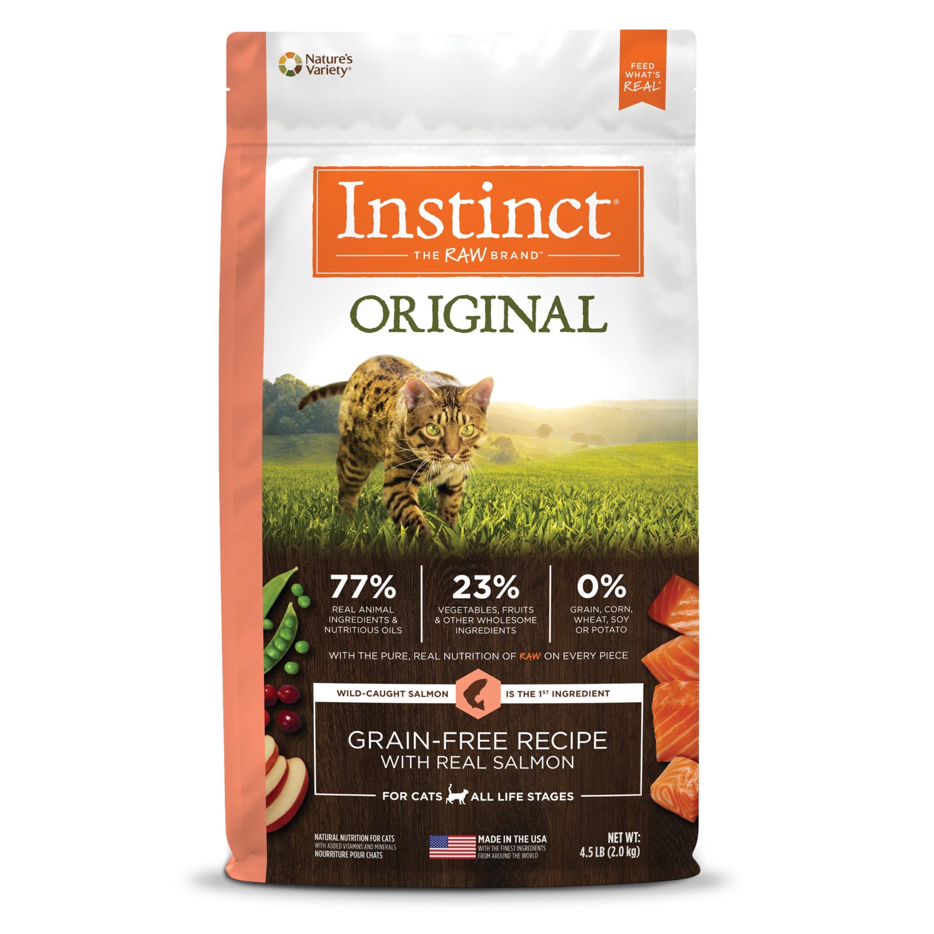 slide 1 of 10, Instinct Original Salmon Dry Cat Food, 4.5 lb. Bag, 4.5 lb