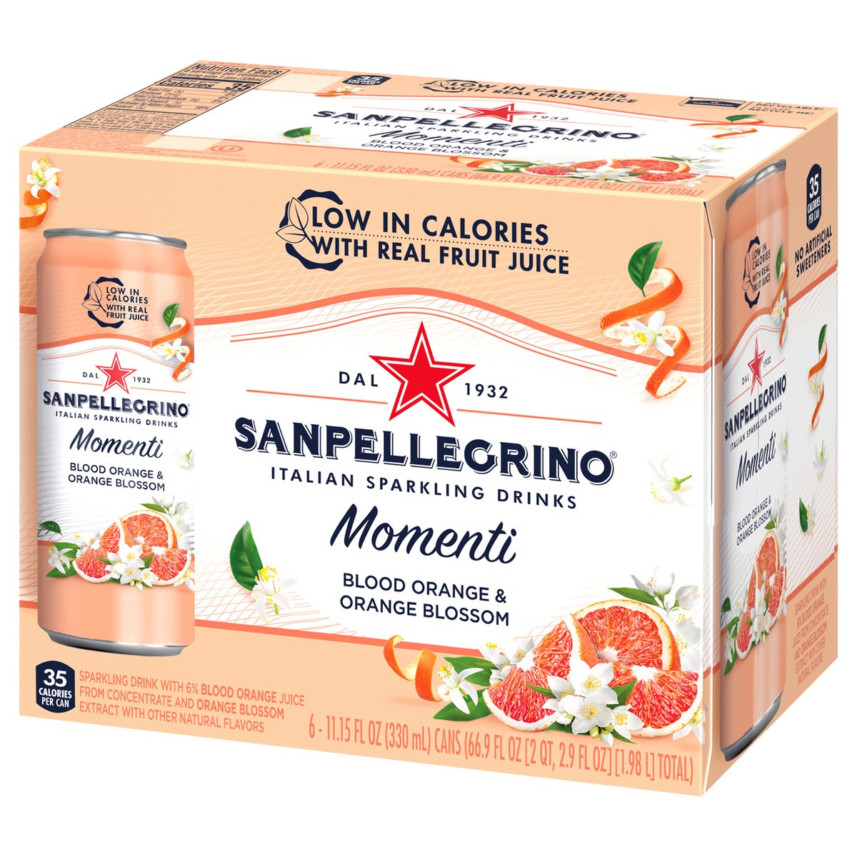 slide 2 of 8, San Pellegrino SAN PELLEGRINO Momenti Italian Blood Orange & Orange Blossom Sparkling Drinks 6 - 11.15 fl oz Cans, 6 ct