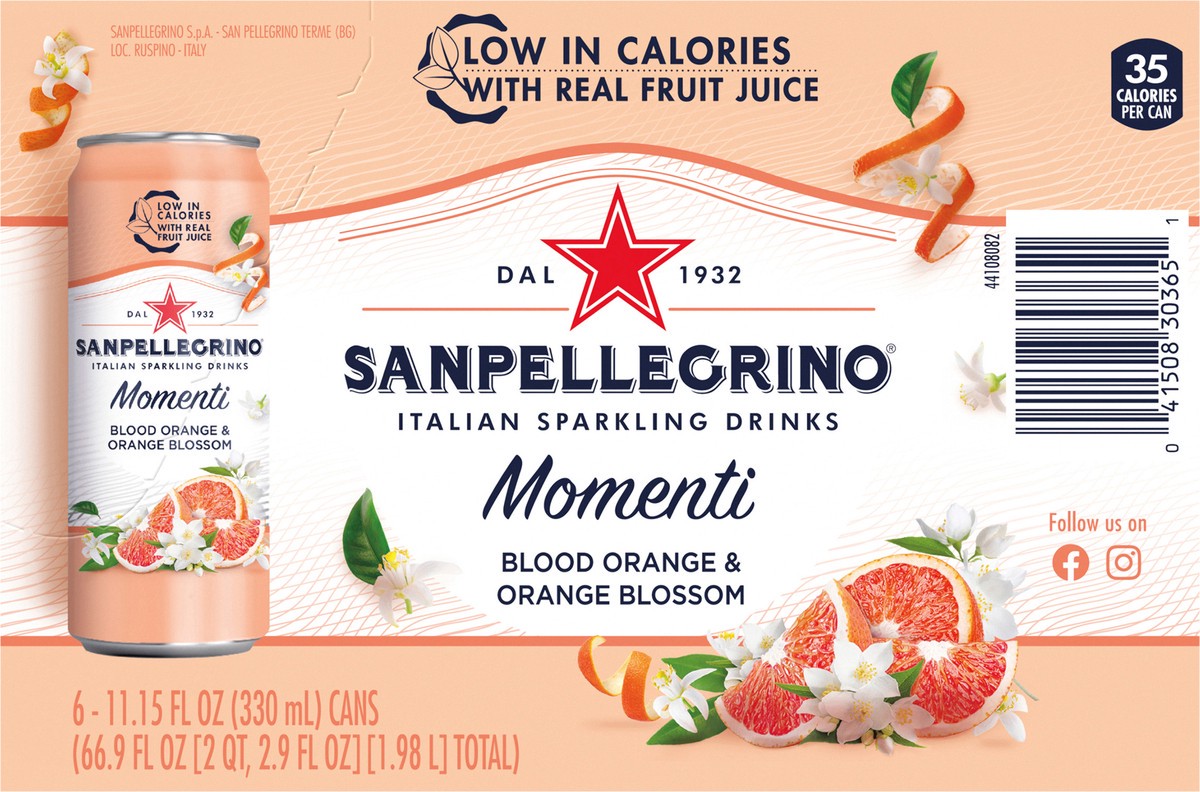 slide 3 of 8, San Pellegrino SAN PELLEGRINO Momenti Italian Blood Orange & Orange Blossom Sparkling Drinks 6 - 11.15 fl oz Cans, 6 ct