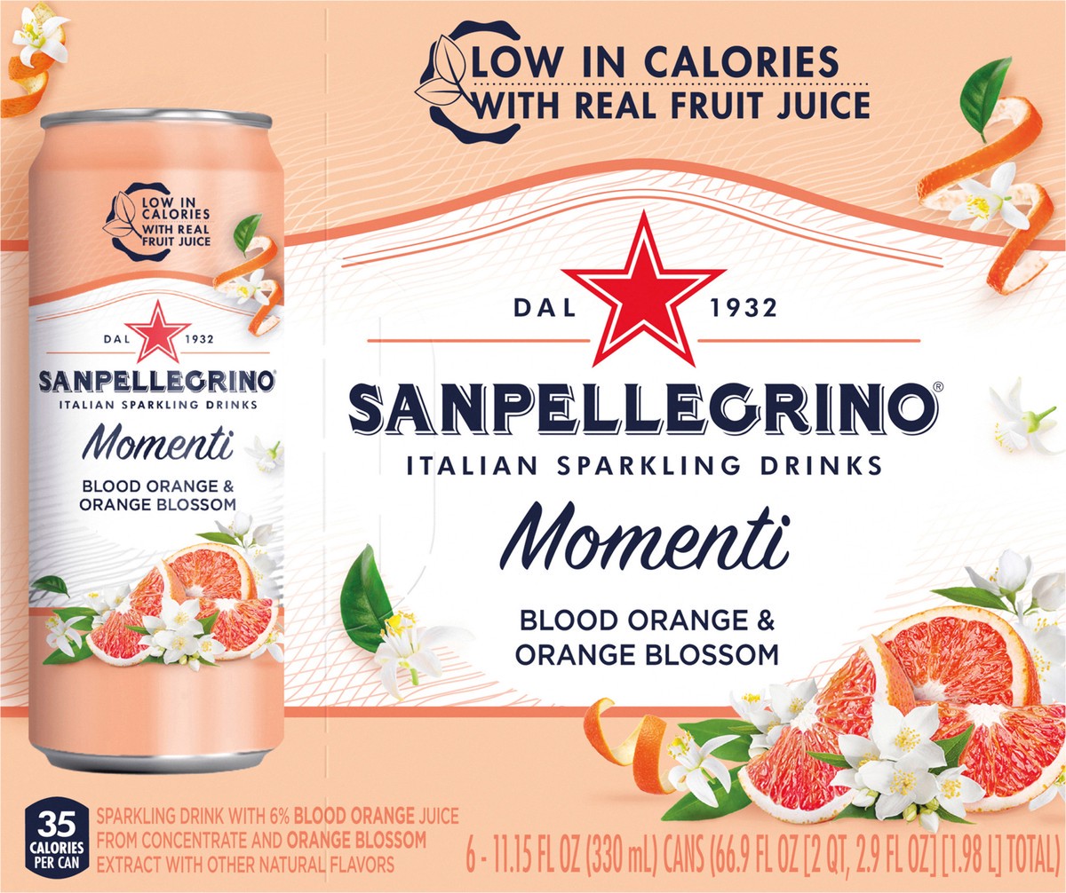 slide 4 of 8, San Pellegrino SAN PELLEGRINO Momenti Italian Blood Orange & Orange Blossom Sparkling Drinks 6 - 11.15 fl oz Cans, 6 ct