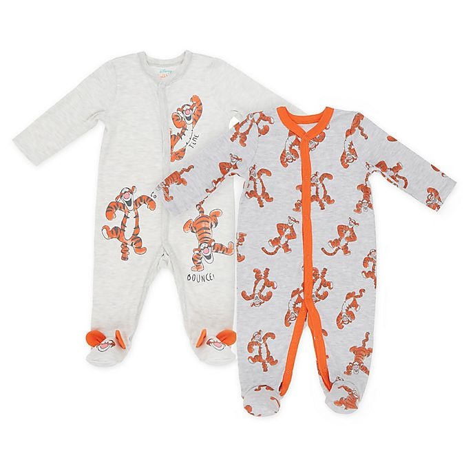 slide 1 of 3, Disney Tigger Newborn Snap-Front Sleep & Play Footies - Heather Grey, 2 ct