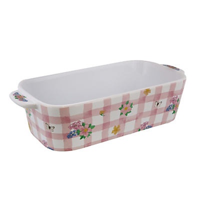 slide 1 of 1, Destination Holiday Pink Plaid Ceramic Loaf Pan, 1 ct