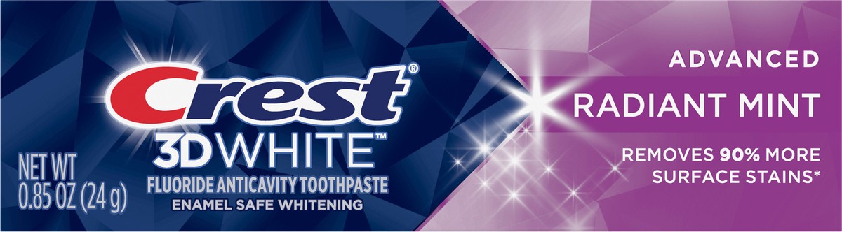 slide 2 of 3, Crest 3D White Advanced Teeth Whitening Toothpaste, Radiant Mint, .85 oz, 0.85 oz