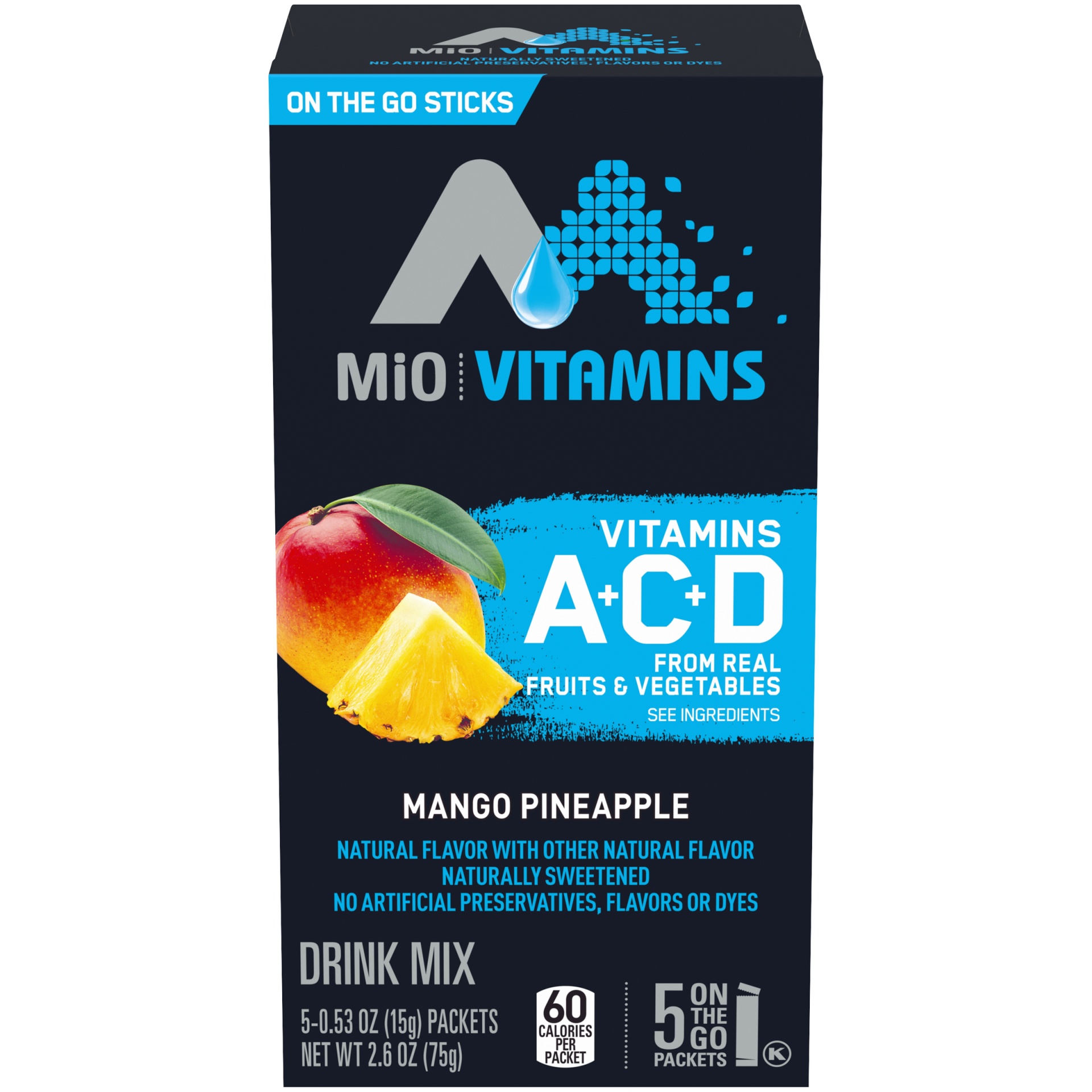 slide 1 of 1, MiO Mango Pineapple Vitamins On-The-Go Powdered Drink Mix, 5 ct; 0.53 oz