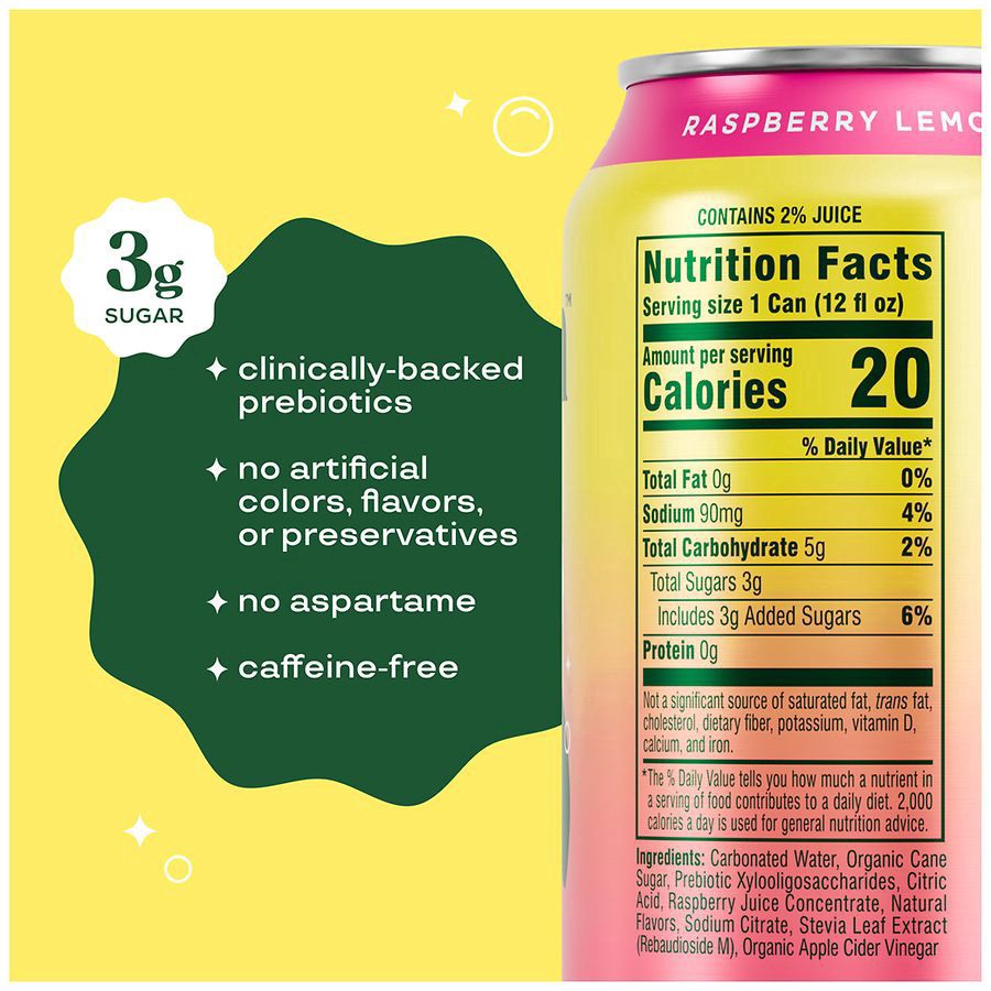 slide 2 of 5, Bloom Pop Raspberry Lemonade Prebiotic Soda, 4-pack Cans, 4 ct; 12 fl oz