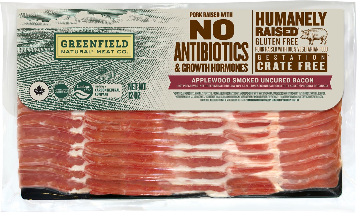slide 2 of 2, Greenfield Natural Meat Co. Applewood Smoked Uncured Bacon, 340 g