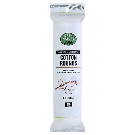 slide 1 of 1, Open Nature Organic Cotton Rounds Hypoallergenic, 80 ct