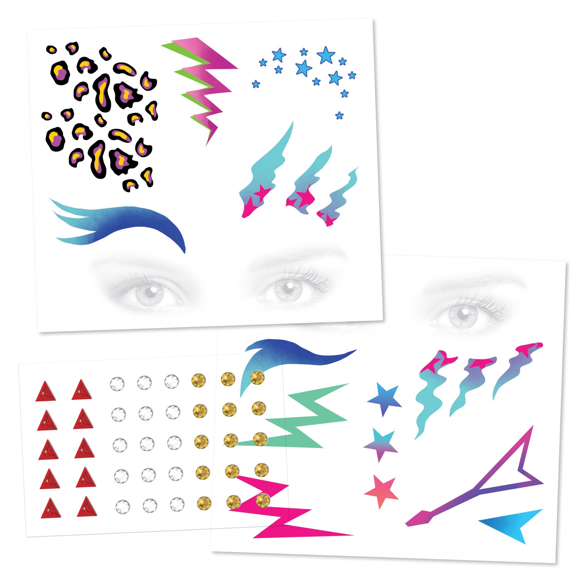 slide 4 of 4, Savvi 80s & 90s Rock Star Costume Tattoos With Gems, 54 temporary tattoos