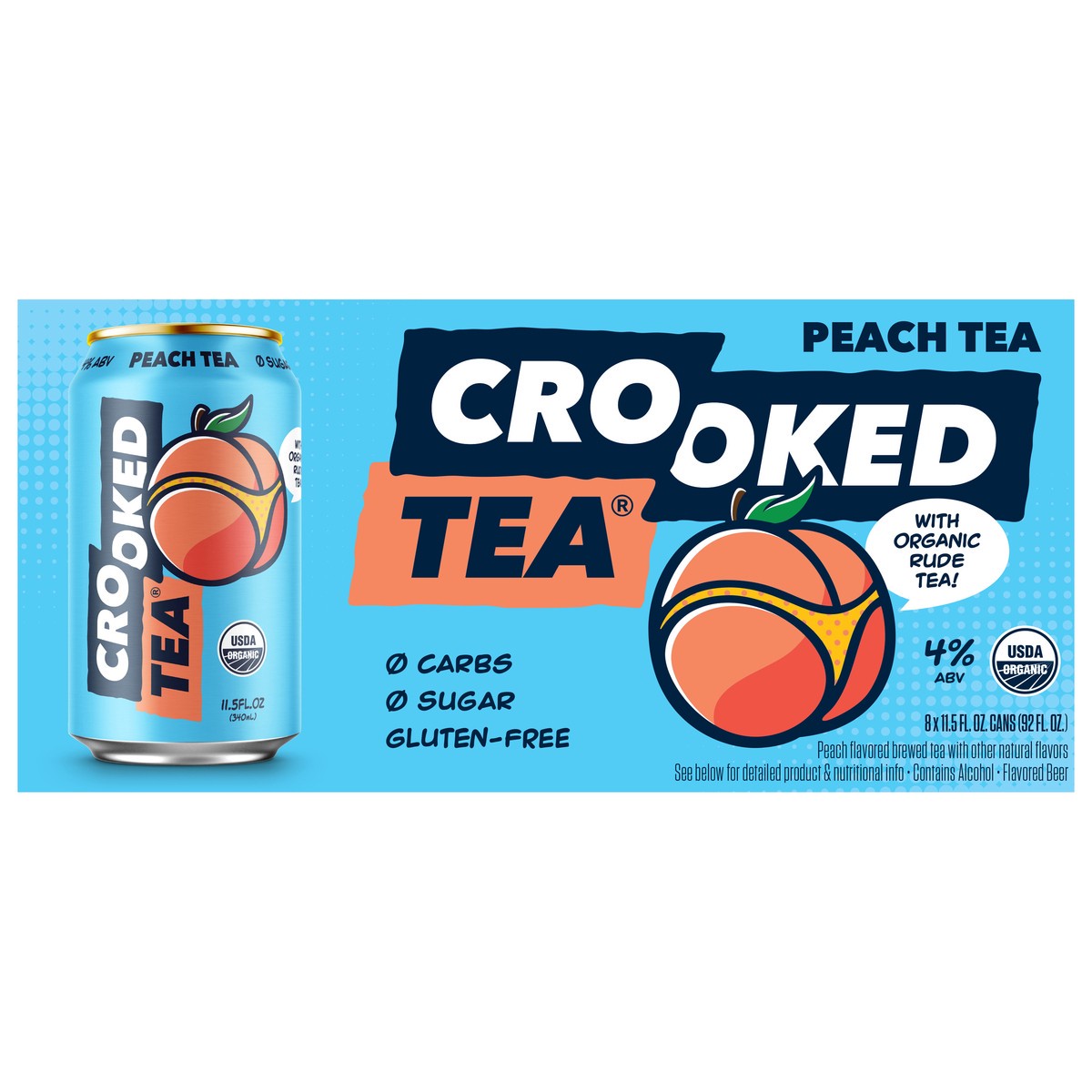 slide 1 of 9, Crooked Tea Peach Tea 11.5oz 8-Pack, 8 ct