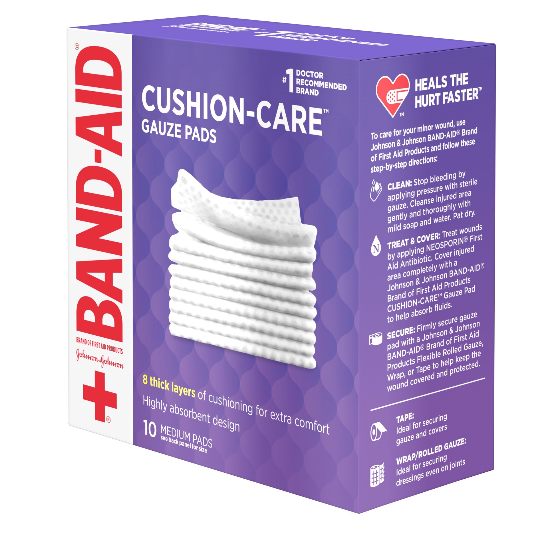 slide 3 of 7, BAND-AID Cushion Care Sterile Gauze Pads for Protection of Minor Cut, Scrapes & Burns, Non-Adhesive & Wound Care Dressing Pads, Medium Size, 3 inches x 3 inches, 10 ct, 10 ct