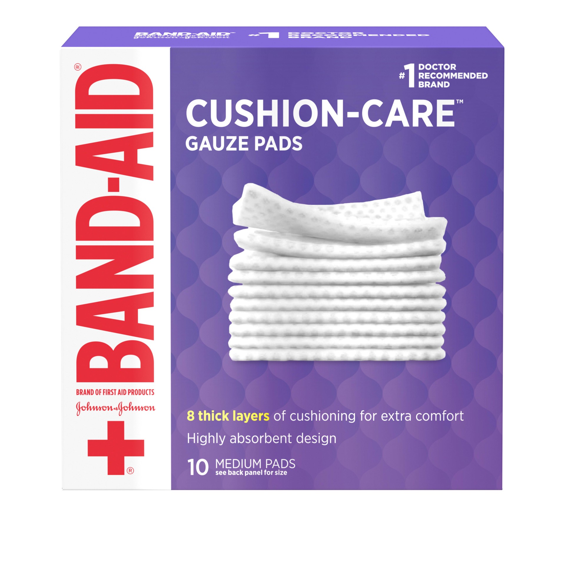 slide 1 of 7, BAND-AID Cushion Care Sterile Gauze Pads for Protection of Minor Cut, Scrapes & Burns, Non-Adhesive & Wound Care Dressing Pads, Medium Size, 3 inches x 3 inches, 10 ct, 10 ct