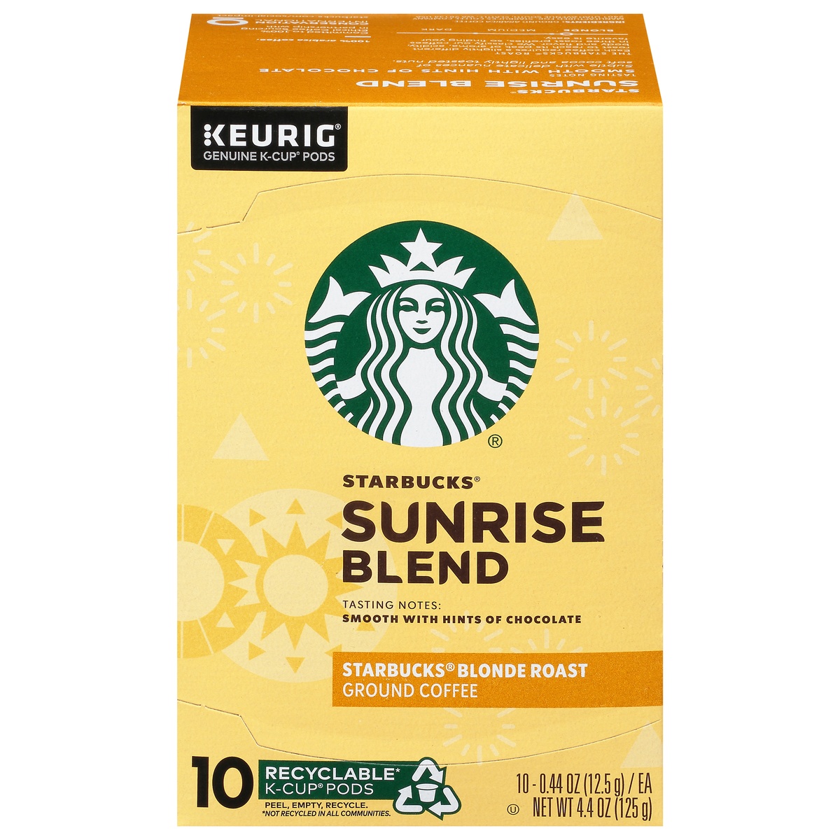 slide 1 of 7, Starbucks Blonde Sunrise Blend Ground Coffee 10-0.44 Oz. K-Cup Pods, 4.4 oz