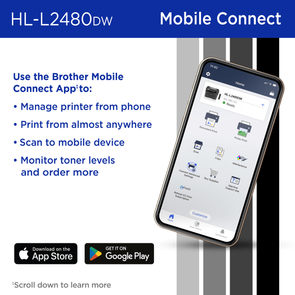 slide 6 of 8, Brother Hl-L2480Dw Compact Wireless Laser Monochrome Multi-Function Printer, 1 ct