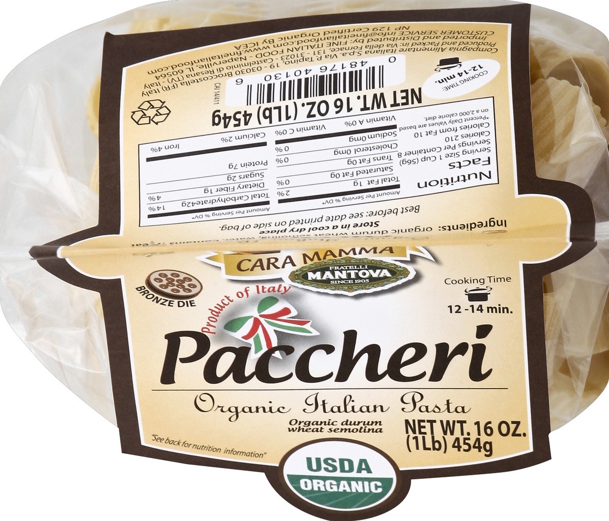 slide 4 of 5, Mantova Fratelli Mantova Cara Mamma Organic Paccheri, 16 oz