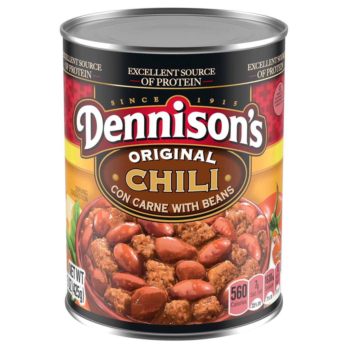 slide 1 of 5, Dennison's Original Chili Con Carne with Beans, 26g Protein Per Serving, 15 oz. Can, 15 oz