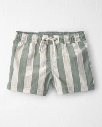 Littleplanet Toddler Boy Recycled Swim Trunks in Green Stripes - Size 2T