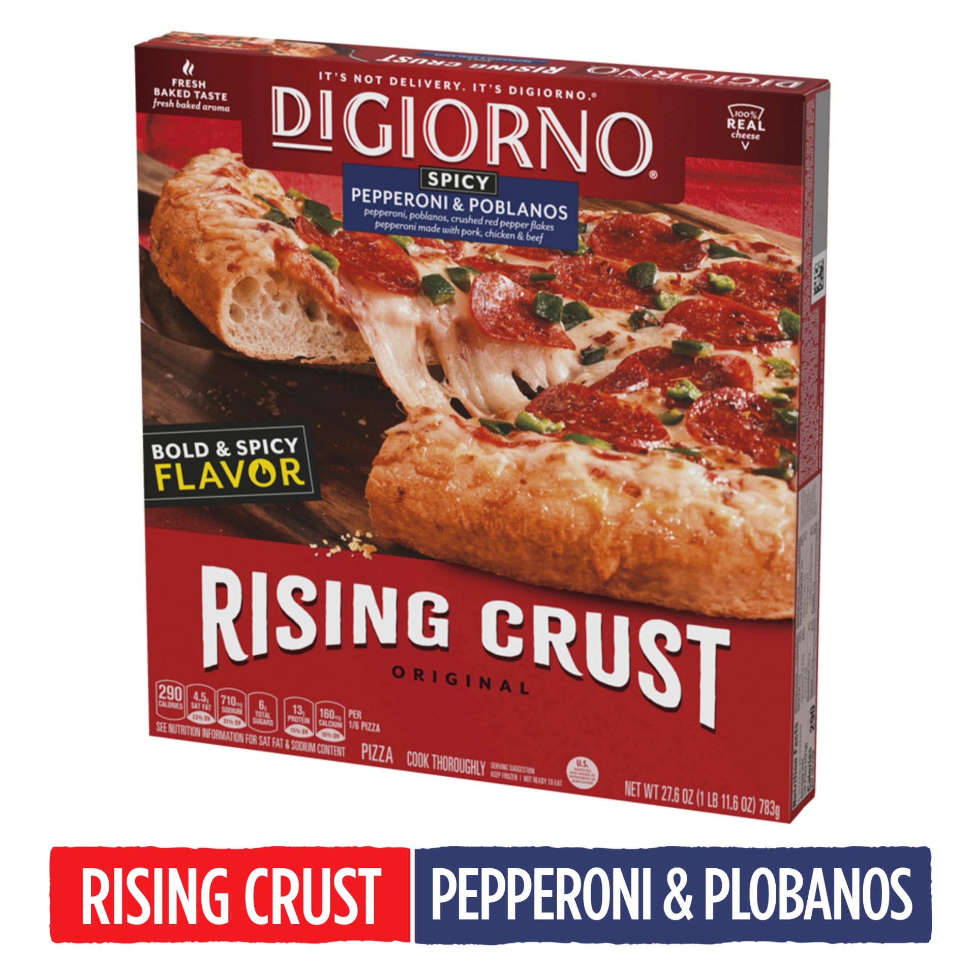 slide 1 of 7, DiGiorno Original Spicy Pepperoni & Poblanos Rising Crust Pizza, 27.6 oz