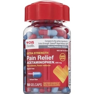 slide 1 of 1, CVS Health Extra Strength Pain Relief Acetaminophen Gelcaps, 150 ct; 500 mg