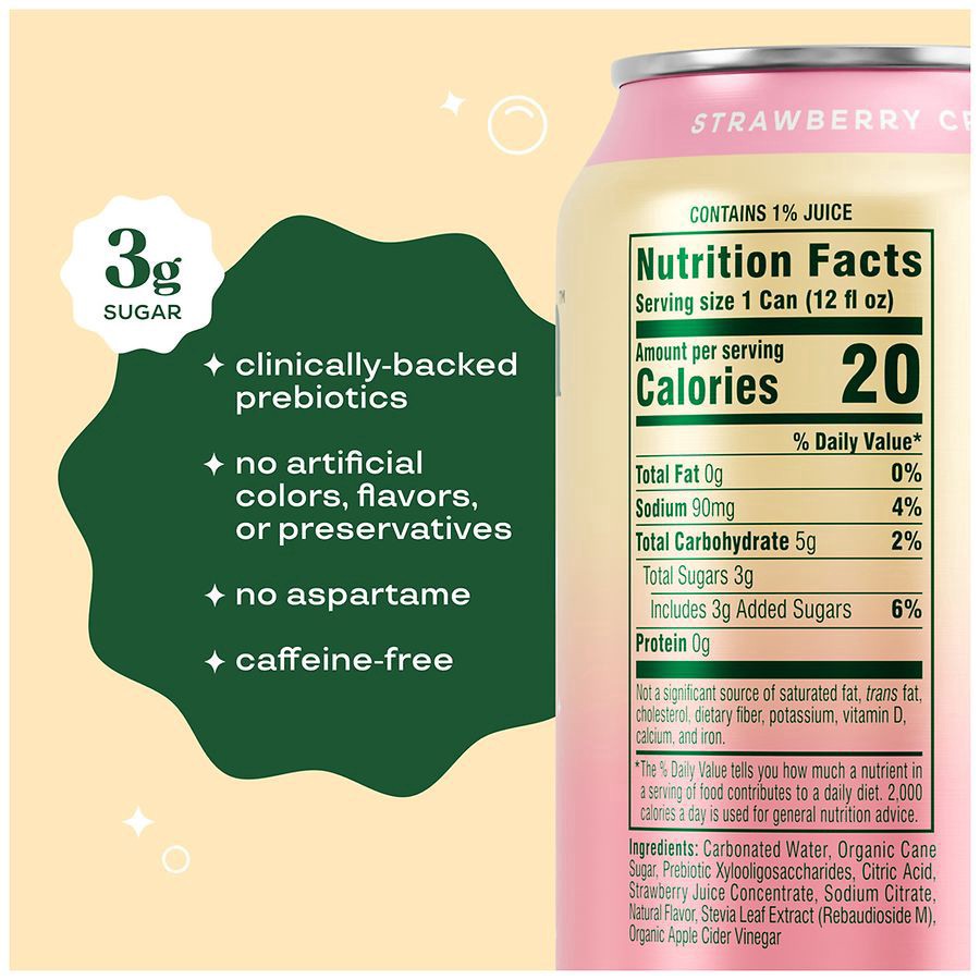 slide 3 of 5, Bloom Pop Strawberry Cream Prebiotic Soda, 4-pack Cans, 4 ct; 12 fl oz