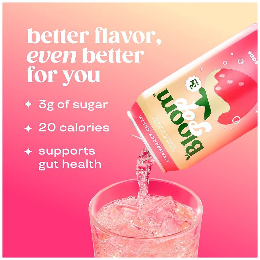 slide 4 of 5, Bloom Pop Strawberry Cream Prebiotic Soda, 4-pack Cans, 4 ct; 12 fl oz