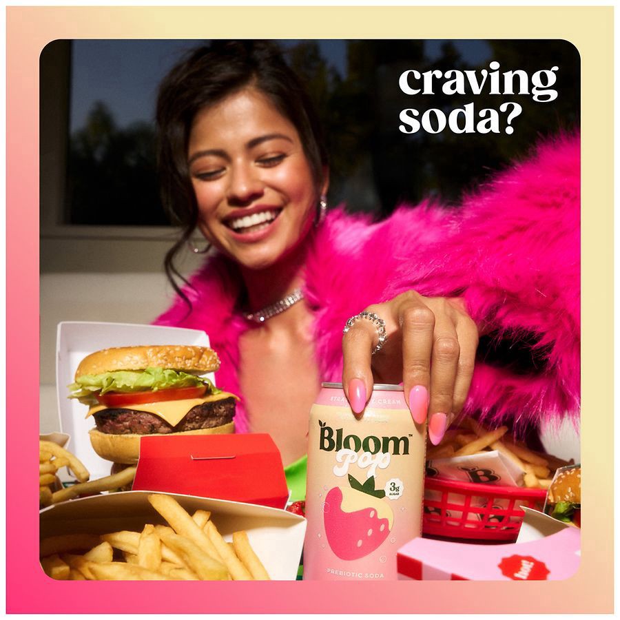 slide 5 of 5, Bloom Pop Strawberry Cream Prebiotic Soda, 4-pack Cans, 4 ct; 12 fl oz